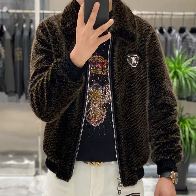 Оптовая североамериканская большая золотая норковая куртка повседневная дикие мужские молнии зимняя новая теплая мода Haining мужская одежда