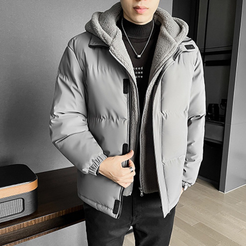 Men's winter thickened cotton-padded coat, fake two-piece short down cotton-padded jacket, men's winter clothing, men's fleece cotton-padded coat