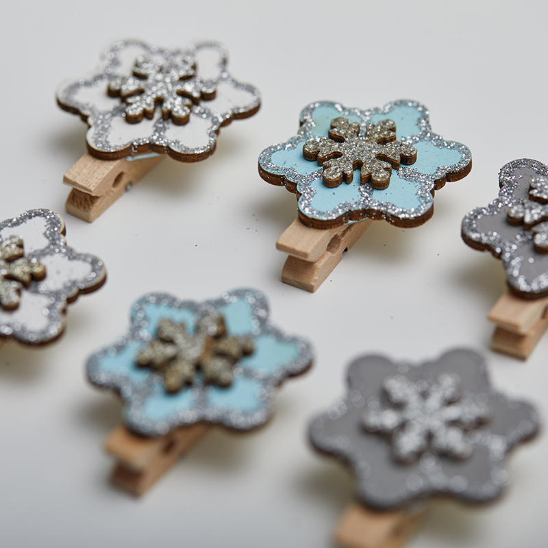 Buscando madera de Navidad copo de nieve de Navidad árbol de Navidad decoraciones de Navidad abrazadera de cuerda de amor de pentacos pequeños clips