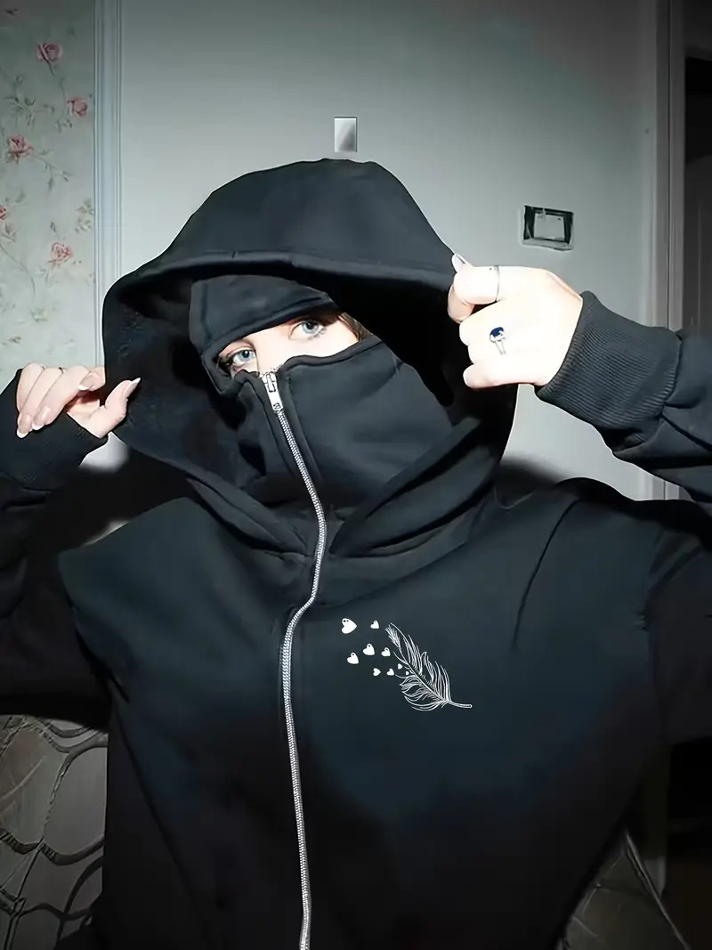 Women's Clothing Unisex Autumn/Winter Ins Style Hooded Sweatshirt Zipper Fleece Lined Double Hood Couple Jacket Print_ecoleips.com