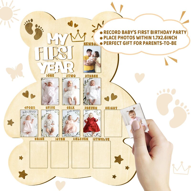 Customized Wooden Newborn First-Year Milestone Photo Frame for Displaying Baby Photos and Commemorating New Birth Growth by Month Customized Wooden Newborn First-Year Milestone Photo Frame for Displaying Baby Photos and Commemorating New Birth Growth by Month