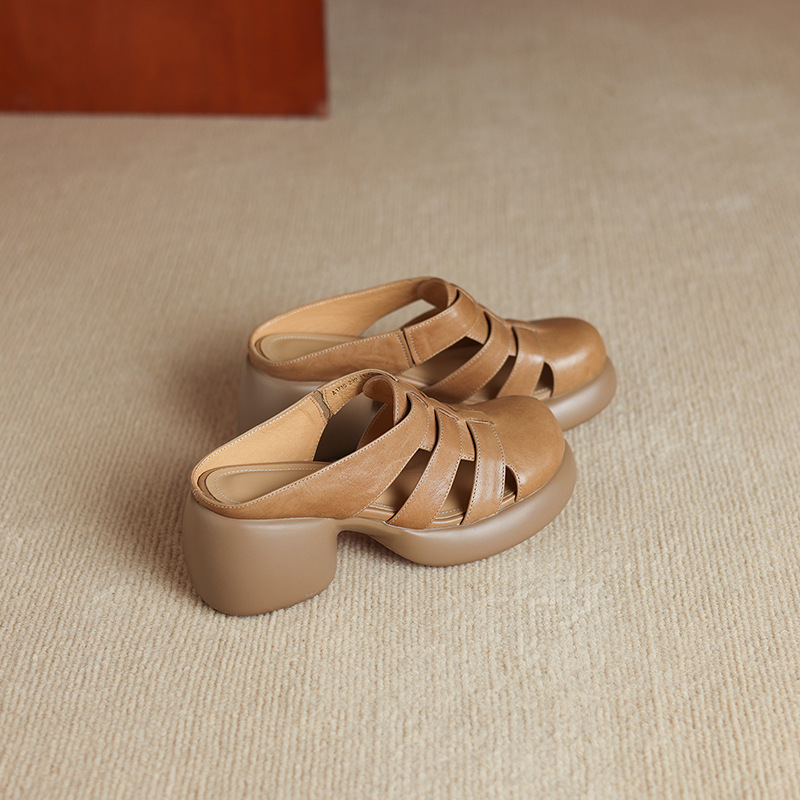 Sandal cao gót nữ mũi hở phong cách La Mã đế dày 6 cm — đen chi tiết 25
