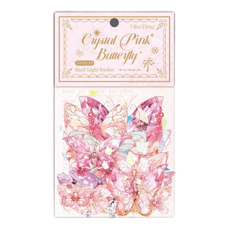 Light-picking mascota hielo cristal Shell luz mariposa pegatina cristal Rosa mariposa serie Diario material de decoración 20 piezas en 6 tipos