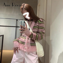 Ann Revan23秋款i小众设计感宽松休闲条纹撞色针织毛衣