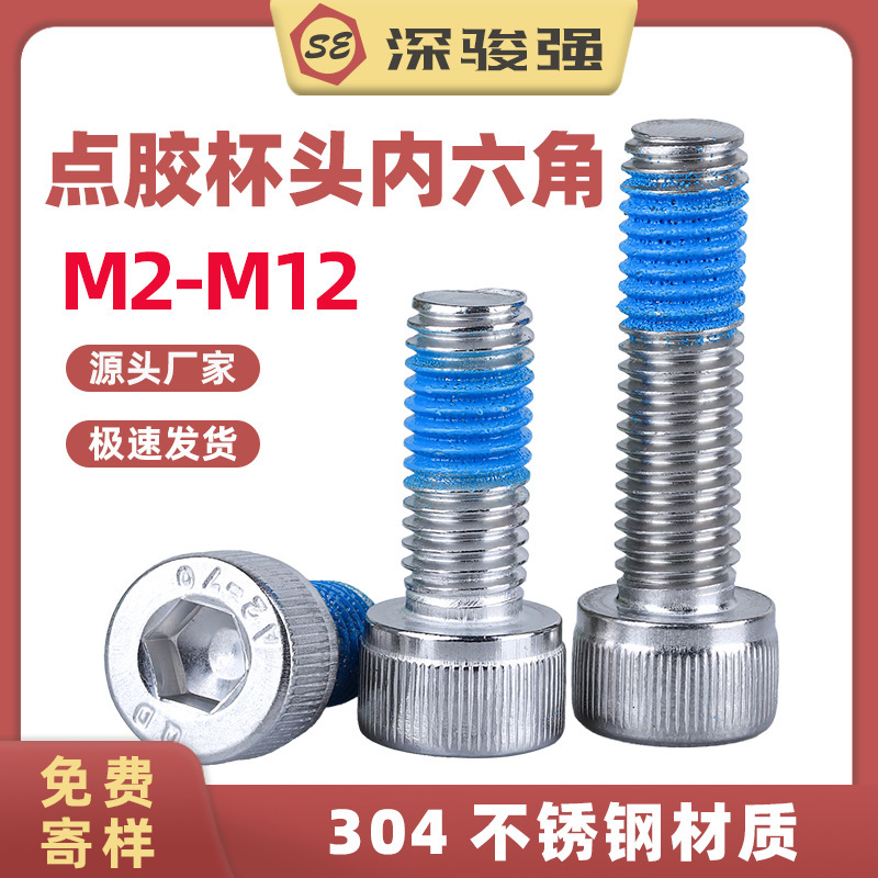 Fully Coated 304 Stainless Steel Hex Socket Anti-Loosening Screws, Pre-Coated Cup Head Hex Socket Screws M4M5M6M8
