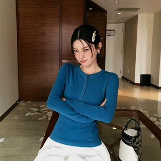 元熙-2026秋冬韩系简约风百搭修身显瘦亨利领长袖打底衫263090-5