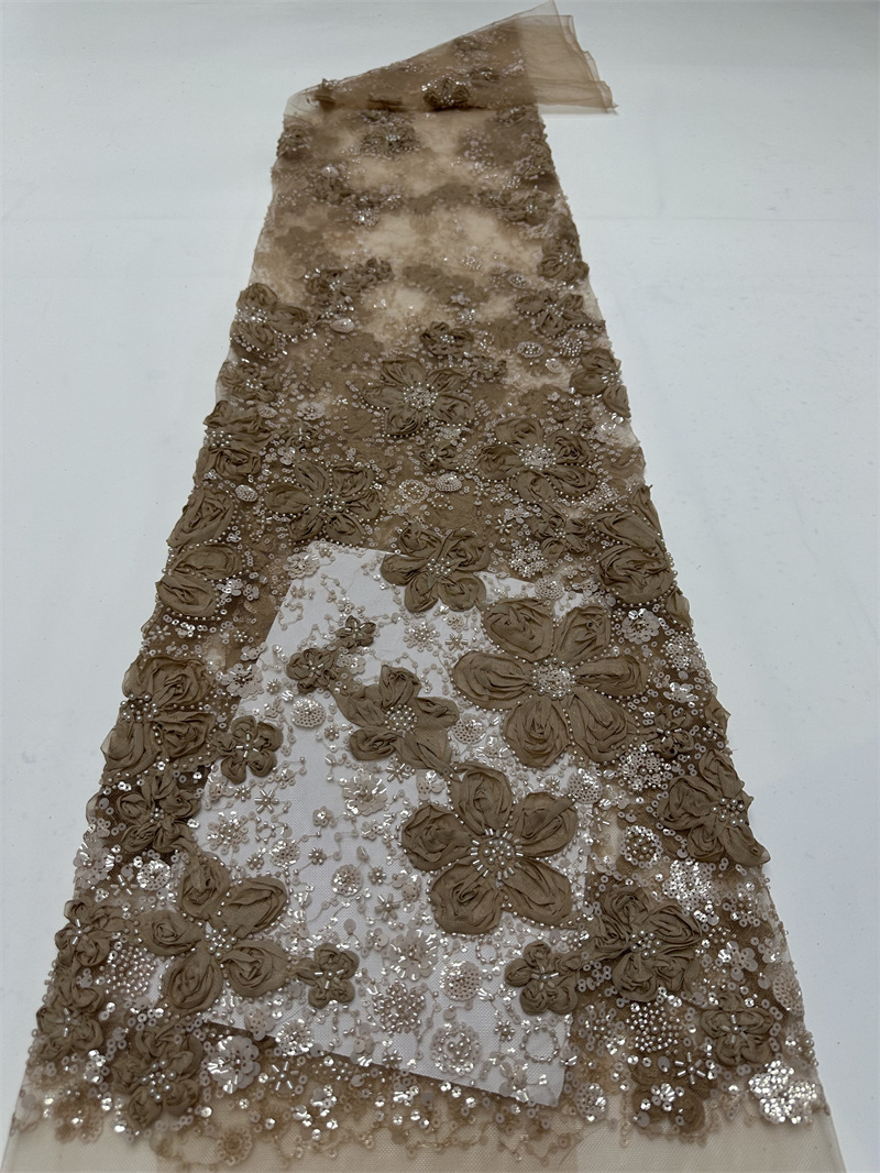 Discos de encaje de flores tridimensionales bordados vestido de novia blanco de alta calidad tela de moda tela de bordado de lentejuelas LACE
