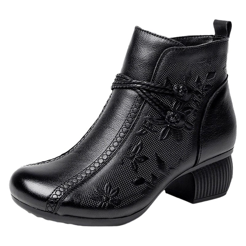 Новые ретро-ботинки Мартин 2026 года, осенне-зимние, на толстом каблуке, короткие, женские, в этническом стиле, с тиснением, с круглым носком, ботинки для мам