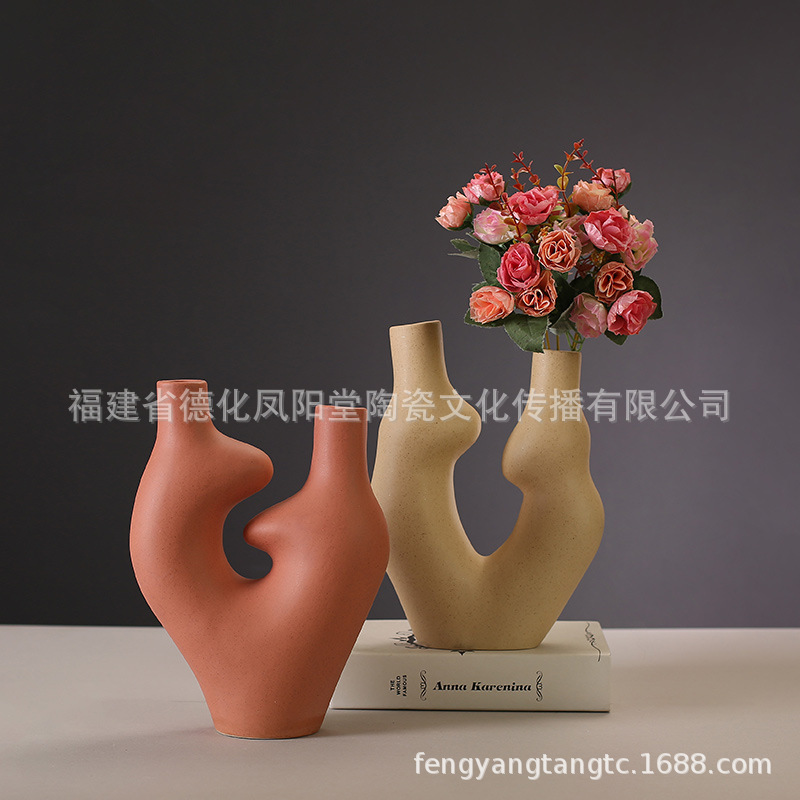 Nordic ins body art ceramic vase ornaments creative crafts colored glaze dried flower arrangement home cross-border