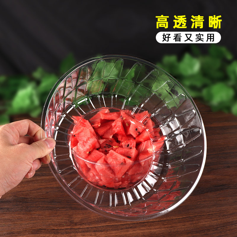 Caja desechable para cortar y empacar sandía, redonda con tapa, gran capacidad, capacidad para 5 libras, caja de plástico PET transparente y resistente para frutas.