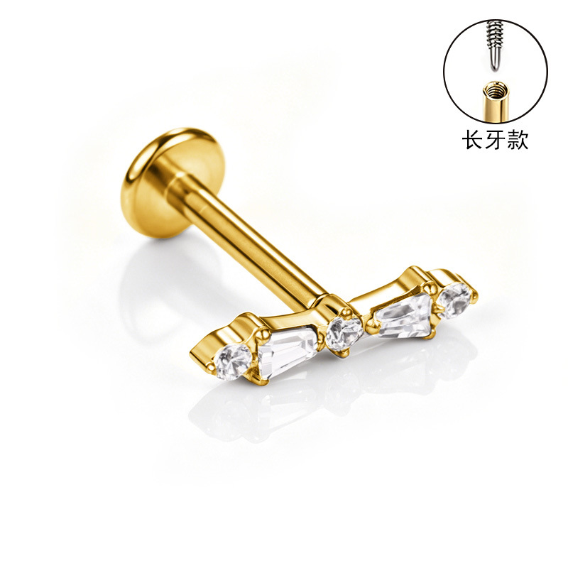 F136 Titanium Alloy Ear Studs, Carved Bone Studs, Long Tooth Style with Zirconia, Lip Studs, G23 Titanium Body Piercing Jewelry detail image 30