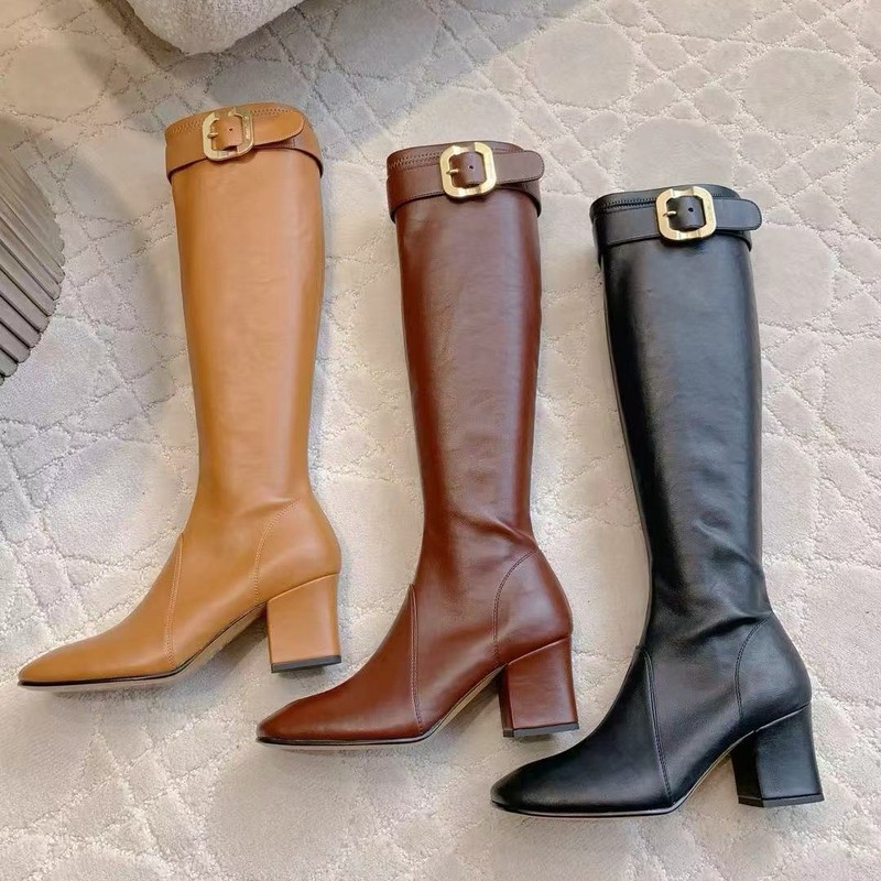 2025 New Miu High-End Quality High Boots for Women with Chunky Heels, Stiletto Heels, Side Zipper, Over-The-Knee Boots