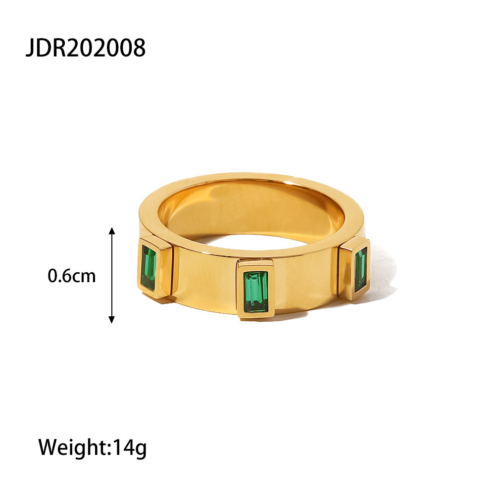 Fashion Square Stainless Steel Gold Plated Zircon Rings
