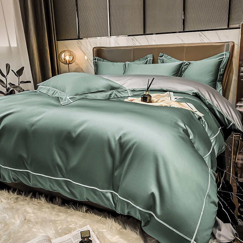 Funda de edredón de algodón de cuatro piezas de algodón de fibra larga, funda de edredón de verano individual de algodón de fibra larga, ropa de cama de alta calidad de lujo ligero
