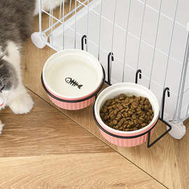 猫碗防打翻猫食盆悬挂式喝水碗陶瓷固定狗盆挂笼宠物碗幼犬幼猫