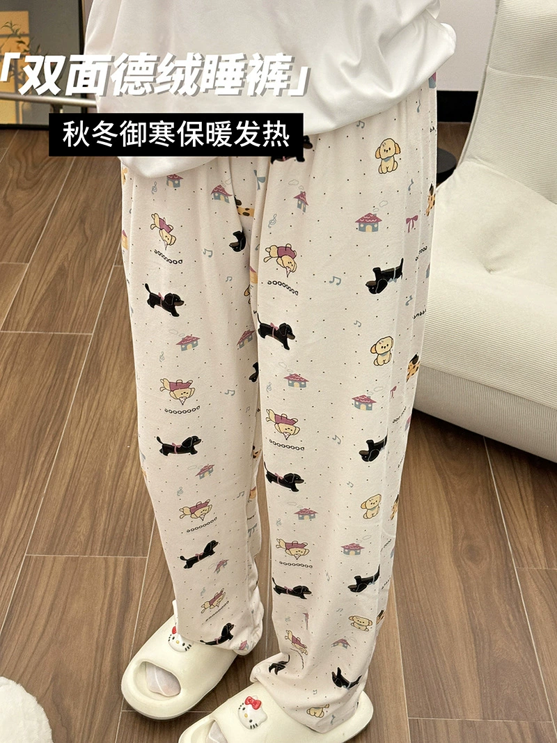 Velvet keep warm soft cartoon trousers