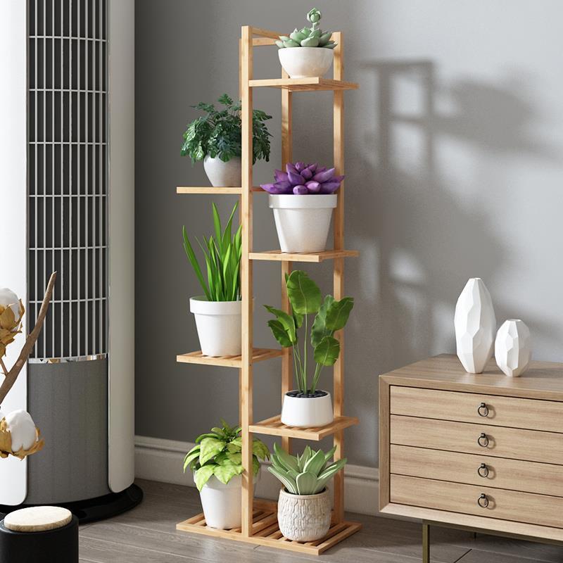 Estantes de flores interiores de madera maciza multicapa, estantes de flores de balcón europeos, estantes de almacenamiento de flores verdes, sala de estar doméstica