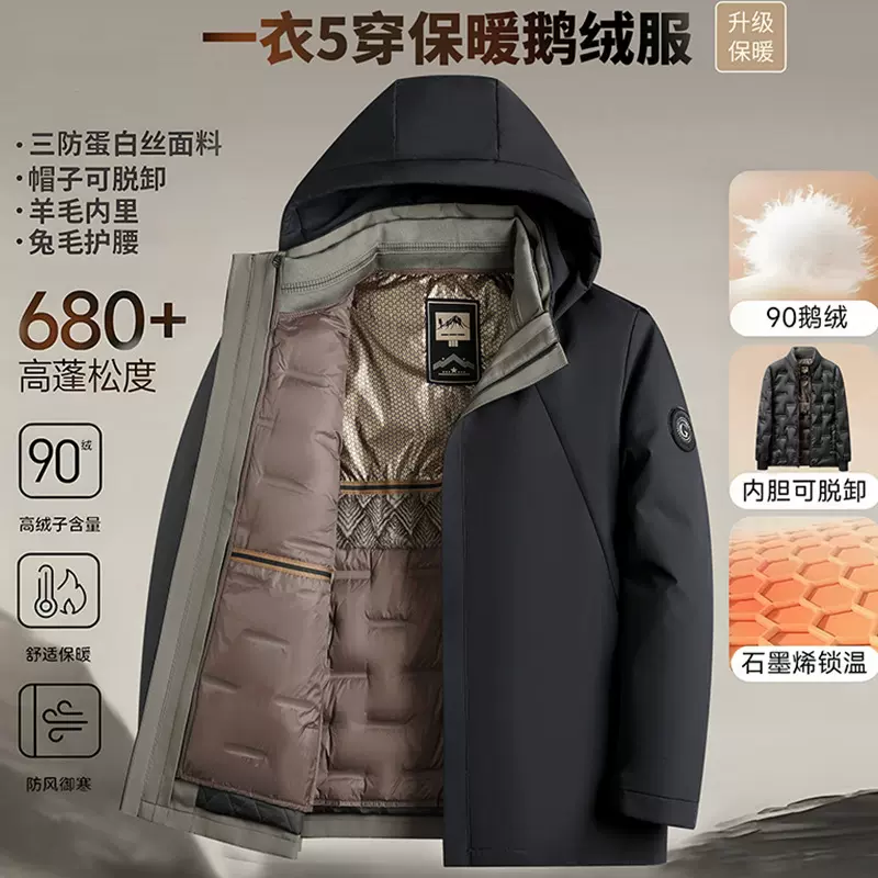2025新款男士鹅绒服可拆卸内胆中老年爸爸装外套羽绒服冬季男装