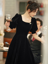 2023新款黑色晚礼服女宴会气质丝绒长款轻奢小众法式艺考连衣裙