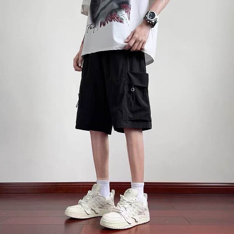 Cargo Shorts Men's Summer Ice Silk Loose Korean Style Multi-Pocket Trendy Casual Outerwear Sports Thin Five-Point Shorts