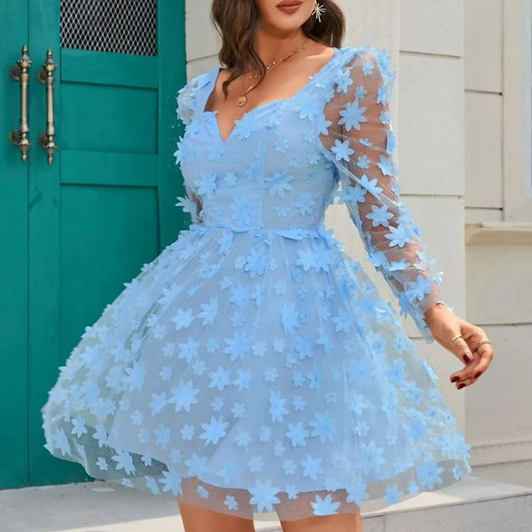 Women's Summer Chiffon Long-Sleeve Mini High Waist Dress