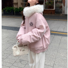 2025冬牛角扣大毛领连帽棉服外套女学院风中长款韩系小个子派克服