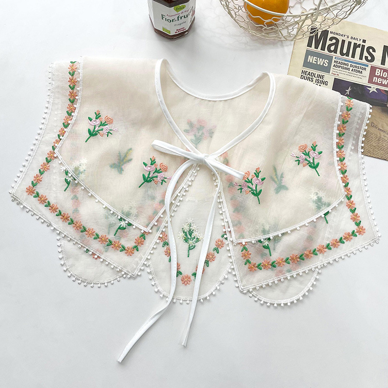 Bordado pequeña flor con cordones chal de primavera y verano para mujer falda exterior a juego camisa cuello protección chaleco decorativo collar de muñeca collar falso