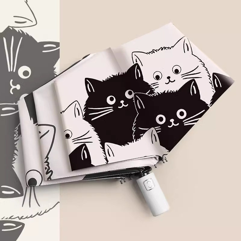 Automatic Umbrella Women's Sunny and Rainy Dual-purpose Folding Sun Umbrella Cartoon Black and White Cat Sunshade Anti-ultraviolet Sunshade Umbrella Automatic Umbrella Women's Sunny and Rainy Dual-purpose Folding Sun Umbrella Cartoon Black and White Cat Sunshade Anti-ultraviolet Sunshade Umbrella