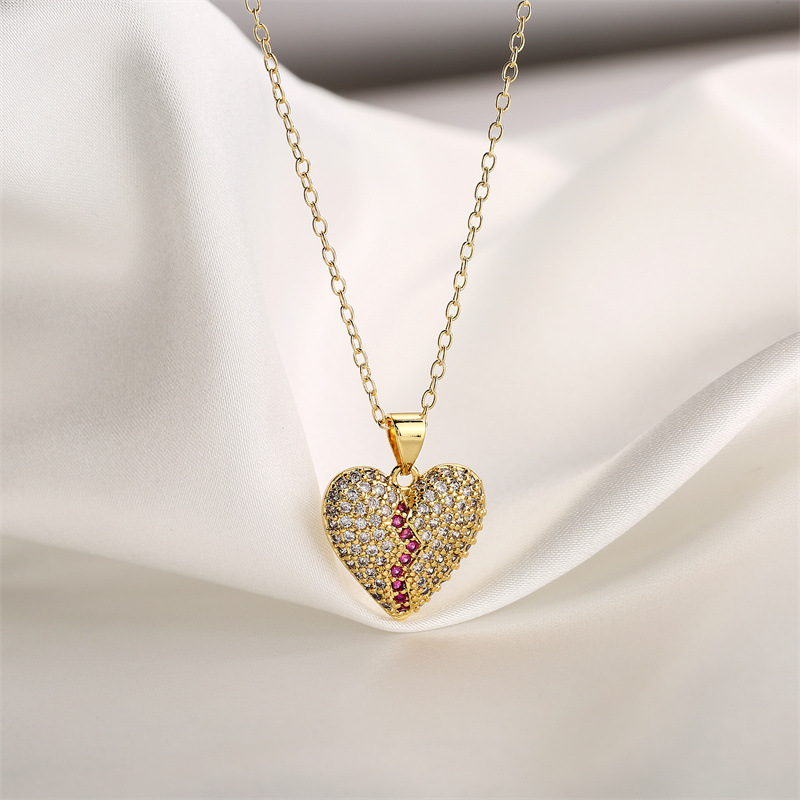 Lady Heart Shape Copper Gold Plated Zircon Pendant Necklace 1 Piece