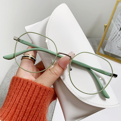 New Fashionable Metal Literary Student Myopia Flat Glasses Women's Casual No-Makeup Versatile Polygonal Anti-Blue Light Glasses