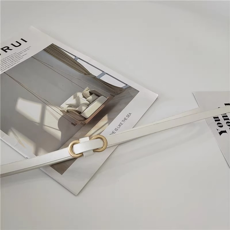 Frühling und Sommer Goldschnalle Flacher geknoteter dünner Gürtel Dekoratives Kleid Ohne Stanzen PU Schmaler Gürtel Kleiner Gürtel für Frauen_voghion.com