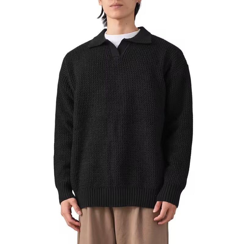 멀티 컬러 한국 스타일 곡선 골판지 질감 폴로 니트 셔츠 간단한 올 매치 가을 커플 옷깃 스웨터 트렌디 브랜드 남성용