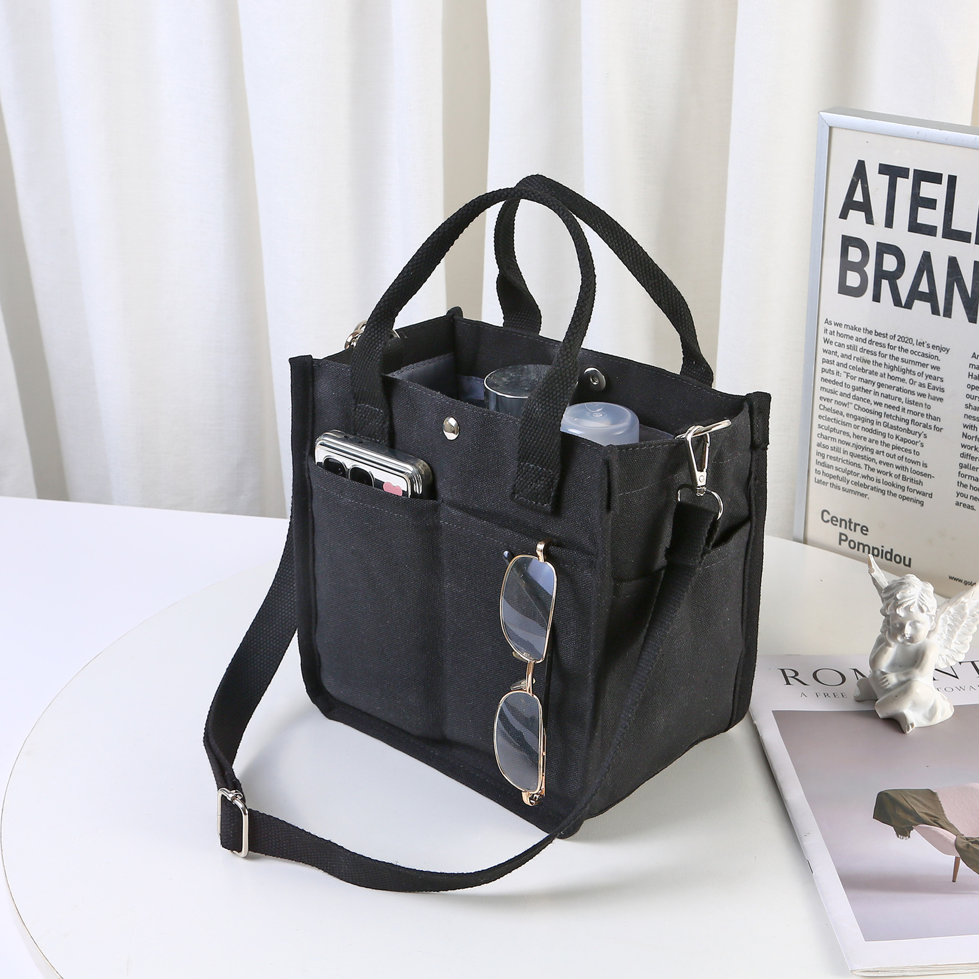 Explosión transfronteriza tridimensional multi-bolsillo bolso de lona tote bolso de mano simple versátil bolso de caja de comedor portátil