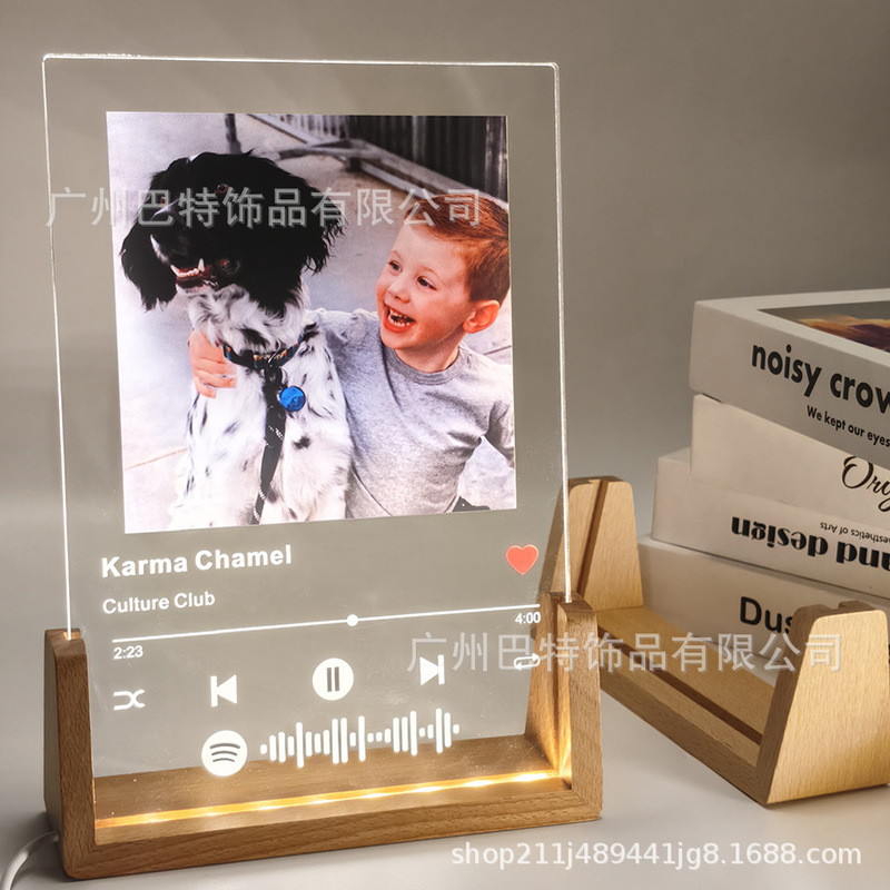 国境を越えた人気のアクリル木製ベース音楽写真ナイトライトバレンタインデーギフトカップル写真装飾品|undefined