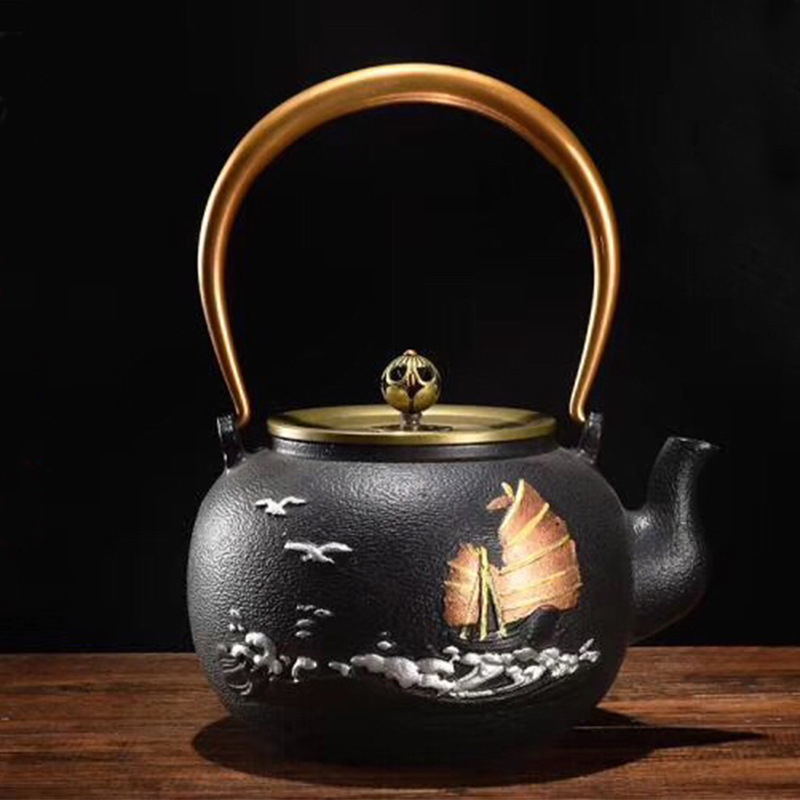 Dianggong Tang Dragon y Phoenix Opera Perla olla de hierro imitación japonesa del Sur antigua olla de hierro tetera sin recubrimiento juego de té de Kung Fu