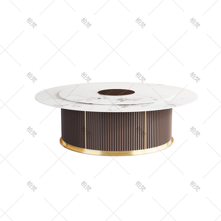 Mesa y silla de comedor de roca de hotel comercial, gran mesa redonda con olla caliente, caja de horno electromagnético, mesa de comedor de villa eléctrica de 3 metros