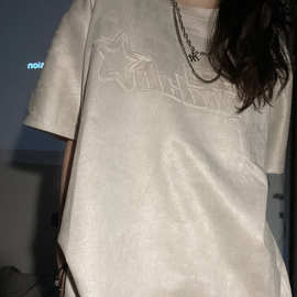 钢印字母印花中长款短袖T恤女夏季宽松半袖上衣