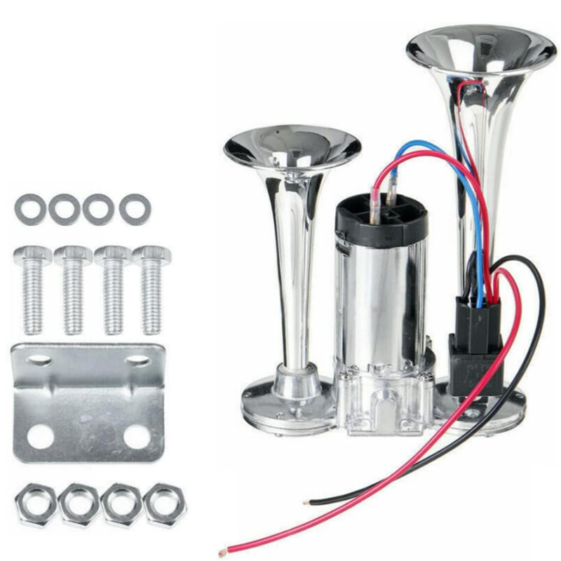 12V/24V Universal Dual-Tube Electric Air Horn for Cars, Trucks, Motorcycles, Waterproof