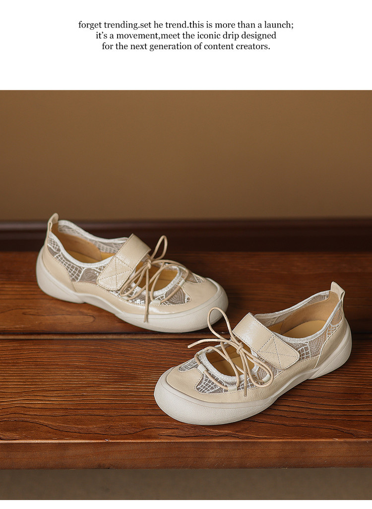 Giày sneaker nữ đế dày ren lưới phối màu cổ thấp — màu trắng ngà chi tiết 13