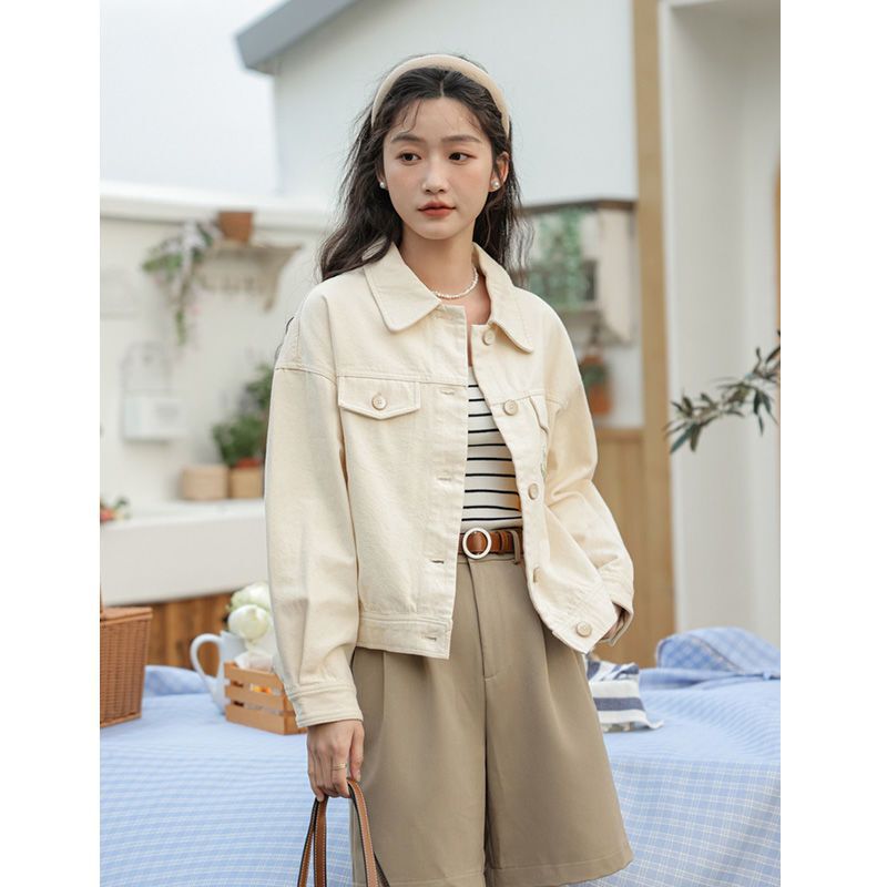 小香风牛仔外套女2025春装新款纯色文艺长袖上衣复古刺绣工装夹克|undefined