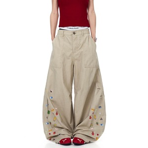 美式复古趣味印花做旧弯刀工装裤男女设计感宽松休闲阔腿裤