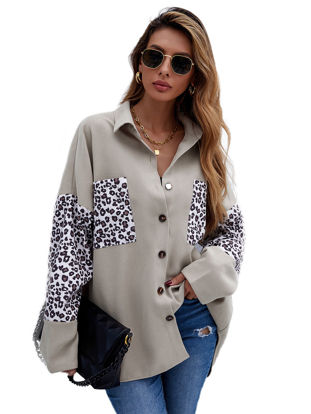 women s stitching leopard print long-sleeved jacket nihaostyles clothing wholesale NSDF73709