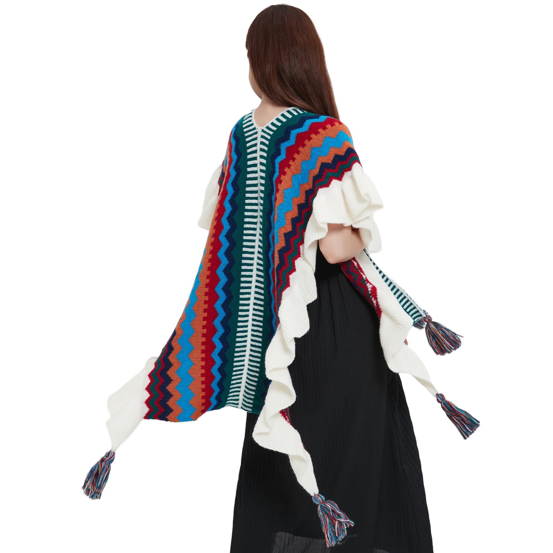 Unisex Spring and winter women's travel ethnic style ruffled knit cape_viptrois.com