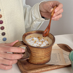 ムーニー日本式粗陶ラッパ復古マグカップ手作り窯変釉朝食カップコーヒーカップ事務室