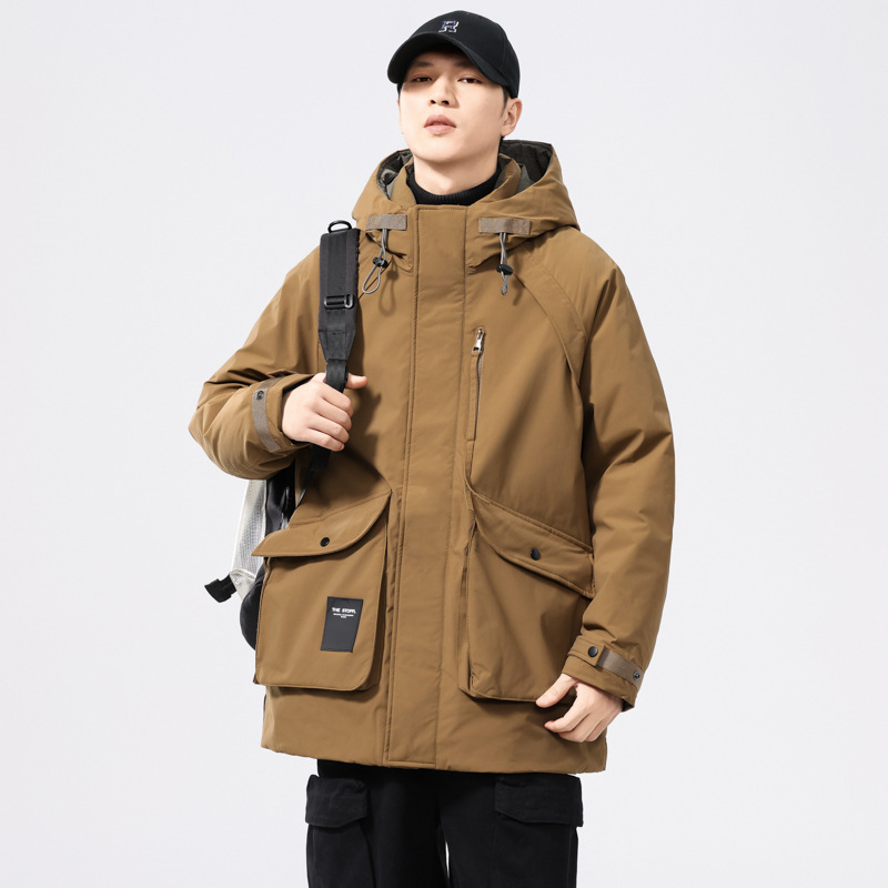 White Duck down Winter down Jacket Men's Mid-Length Hooded Extreme Cold Warm Workwear Jacket Coffee Color Black Green White Duck down Winter down Jacket Men's Mid-Length Hooded Extreme Cold Warm Workwear Jacket Coffee Color Black Green