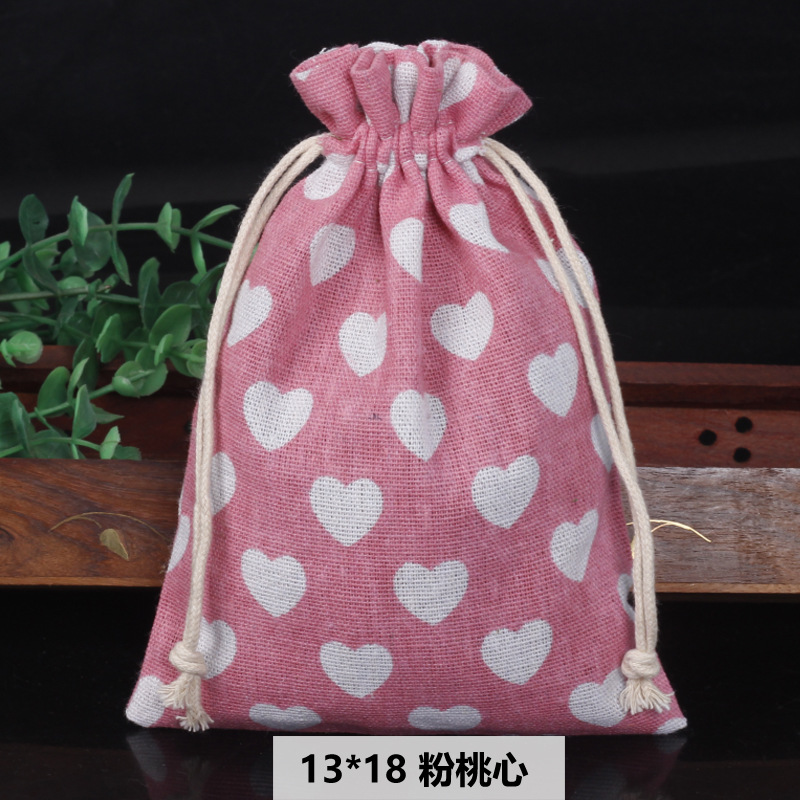 Ventas calientes de impresión de paquetes de cuerda de dibujo bolsas de impresión logotipo de lino bolsa de tela para el medio ambiente bolsa de almacenamiento de artículos 13 * 18