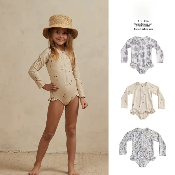 Little Girl's Floral One-Piece Swimsuit, Baby Girl's Sun-Protective Quick-Dry Infant Vacation Swimwear, Children's Swimsuit for Girls