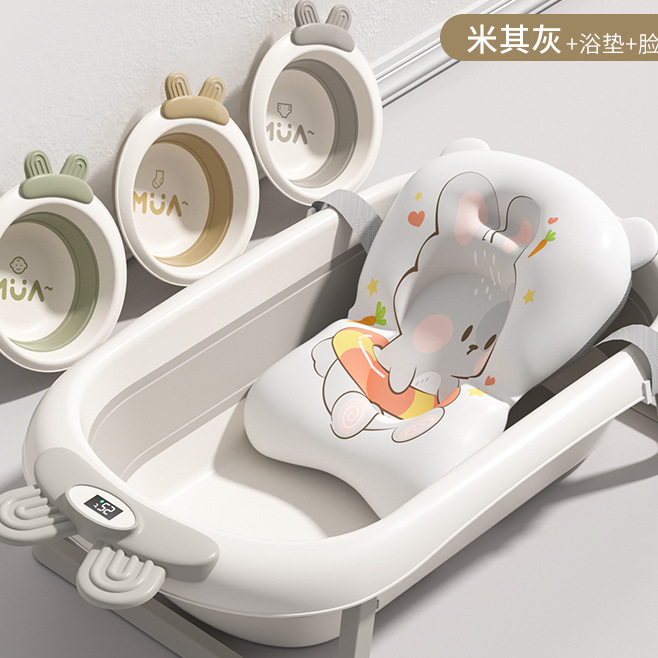 Bañera plegable para niños, bañera para bebés, bañera para bebés, puede sentarse y acostarse, baño para recién nacidos de dibujos animados grandes en casa