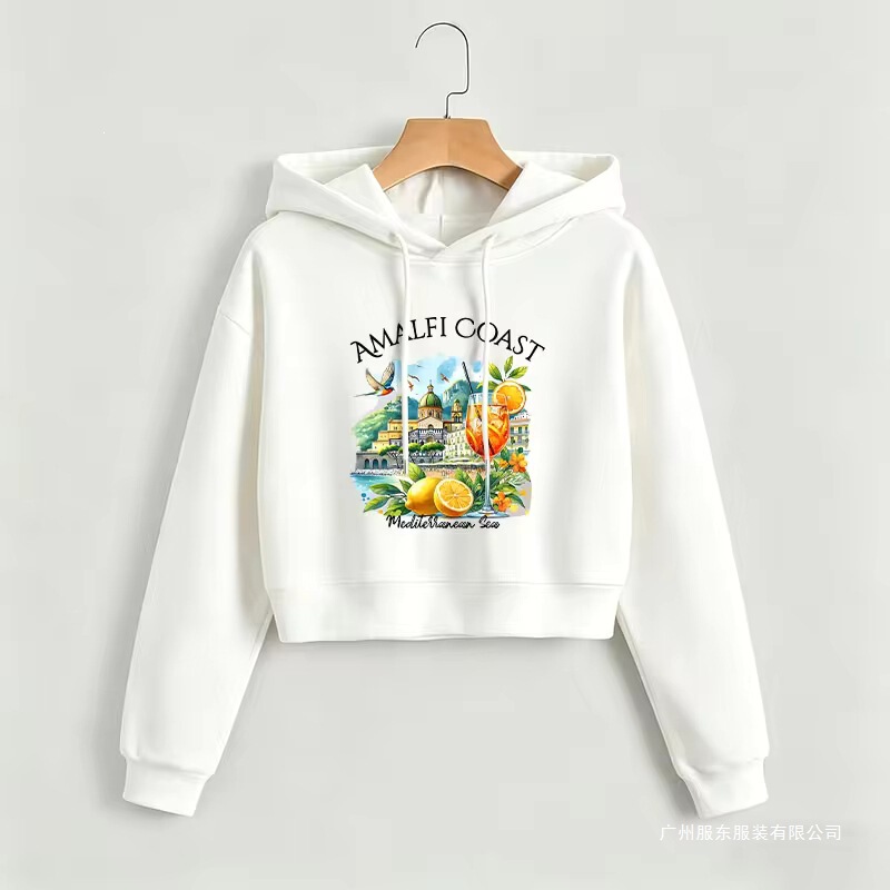 Graphic Amalfi Coast Lemon Print Short Sweatshirt Crop Top Hoodie Y2K Sweatshirt Gothic Graphic Amalfi Coast Lemon Print Short Sweatshirt Crop Top Hoodie Y2K Sweatshirt Gothic