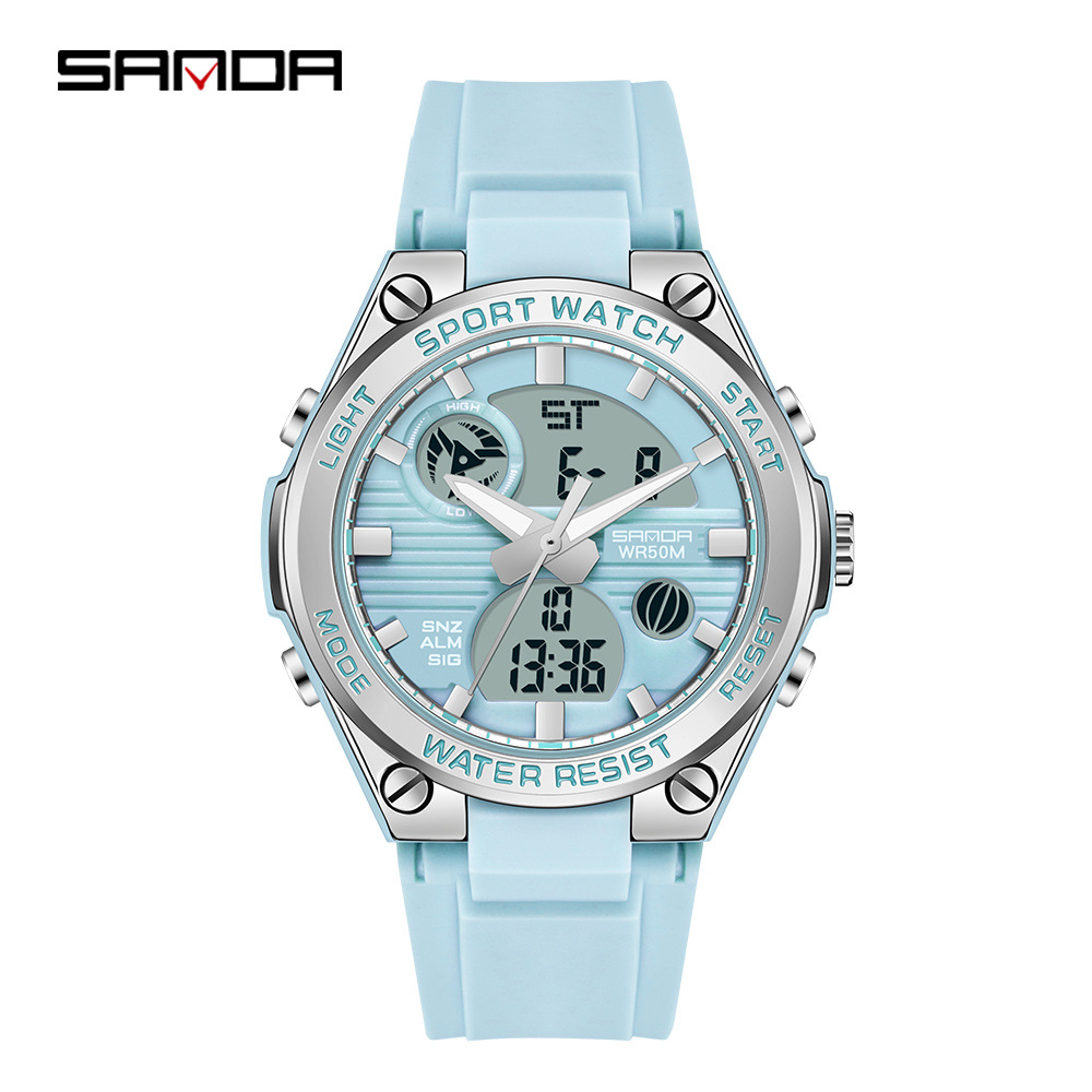 Sanda 6067 nuevos deportes al aire libre de moda personalizada doble pantalla electrónica movimiento luminoso Calendario Cronógrafo